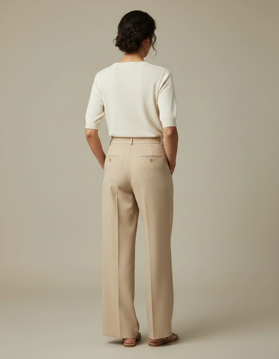 Pantalon À Pince Beige Ample Taille Haute Fluide - Polyester - vue 2