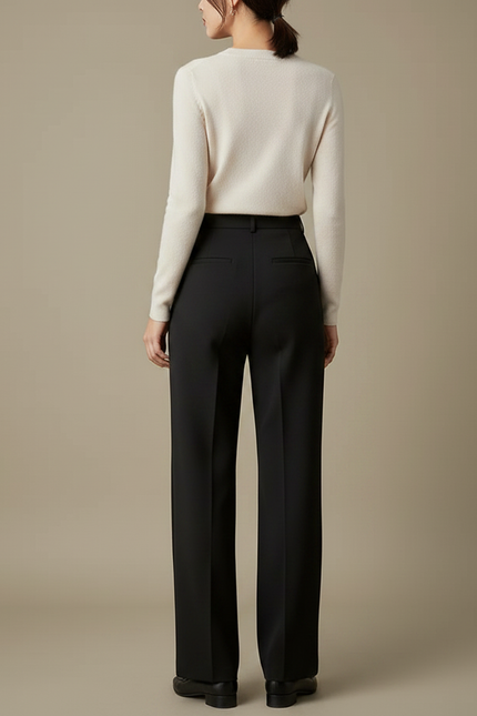 Pantalon À Pince Noir Plissé Ample Taille Haute Femme - Gabardine - vue 2