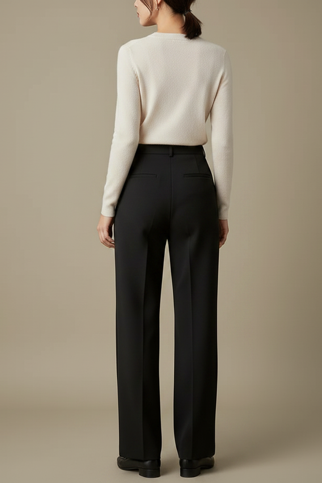 Pantalon À Pince Noir Plissé Ample Taille Haute Femme - Gabardine - vue 2