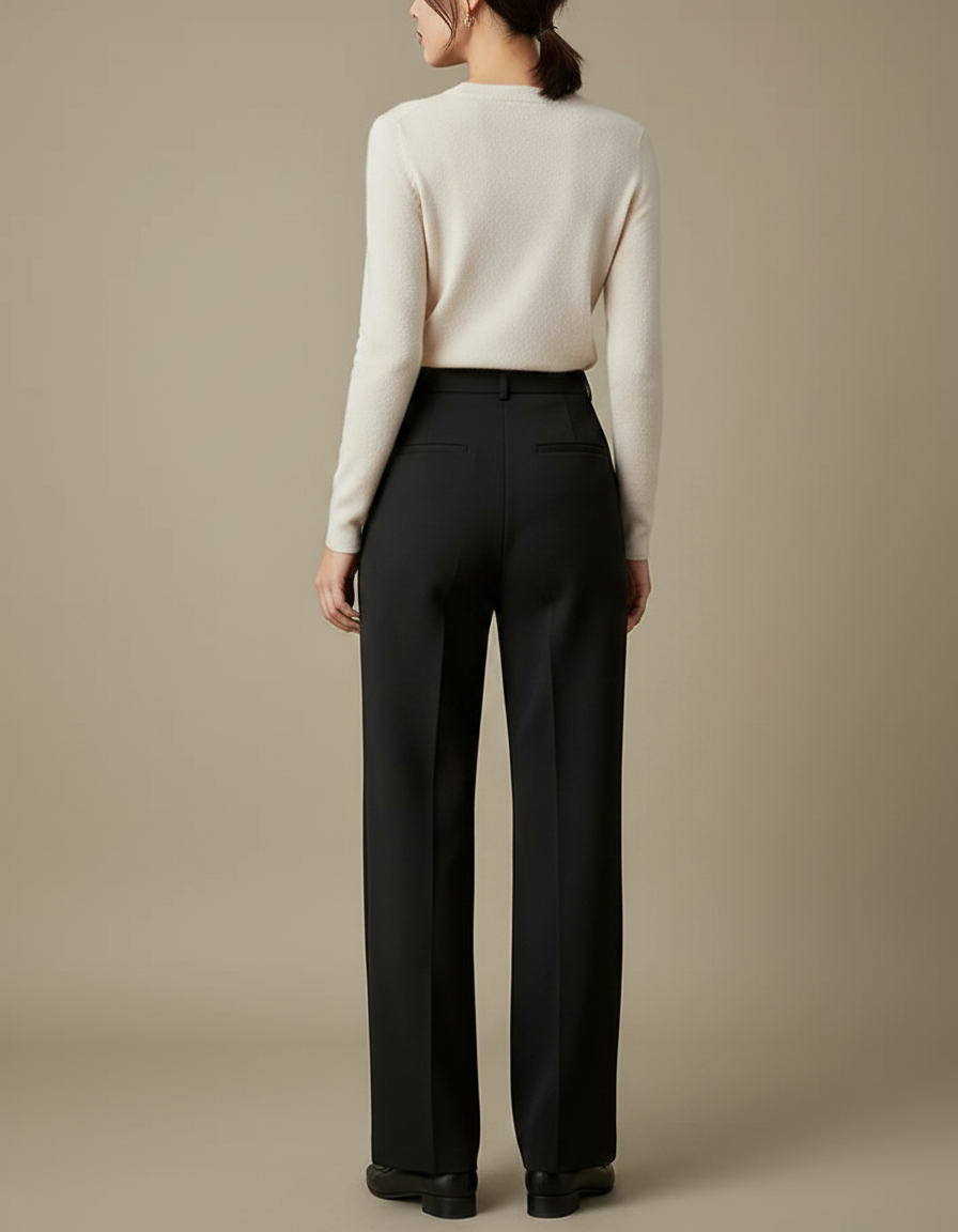 Pantalon À Pince Noir Plissé Ample Taille Haute Femme - Gabardine - vue 2