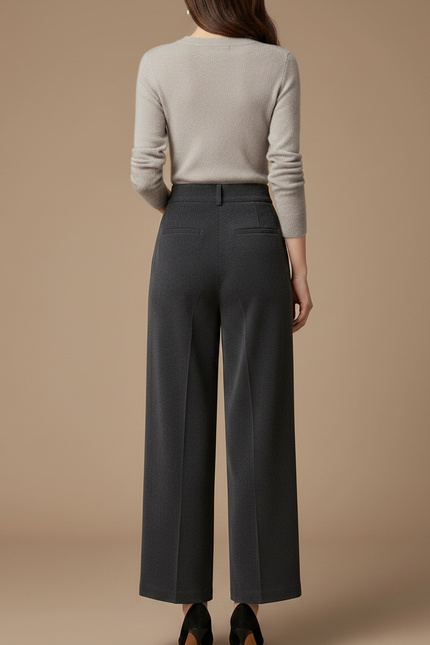 Pantalon À Pince Gris Plissé Ample Taille Haute - Cordé - vue 2