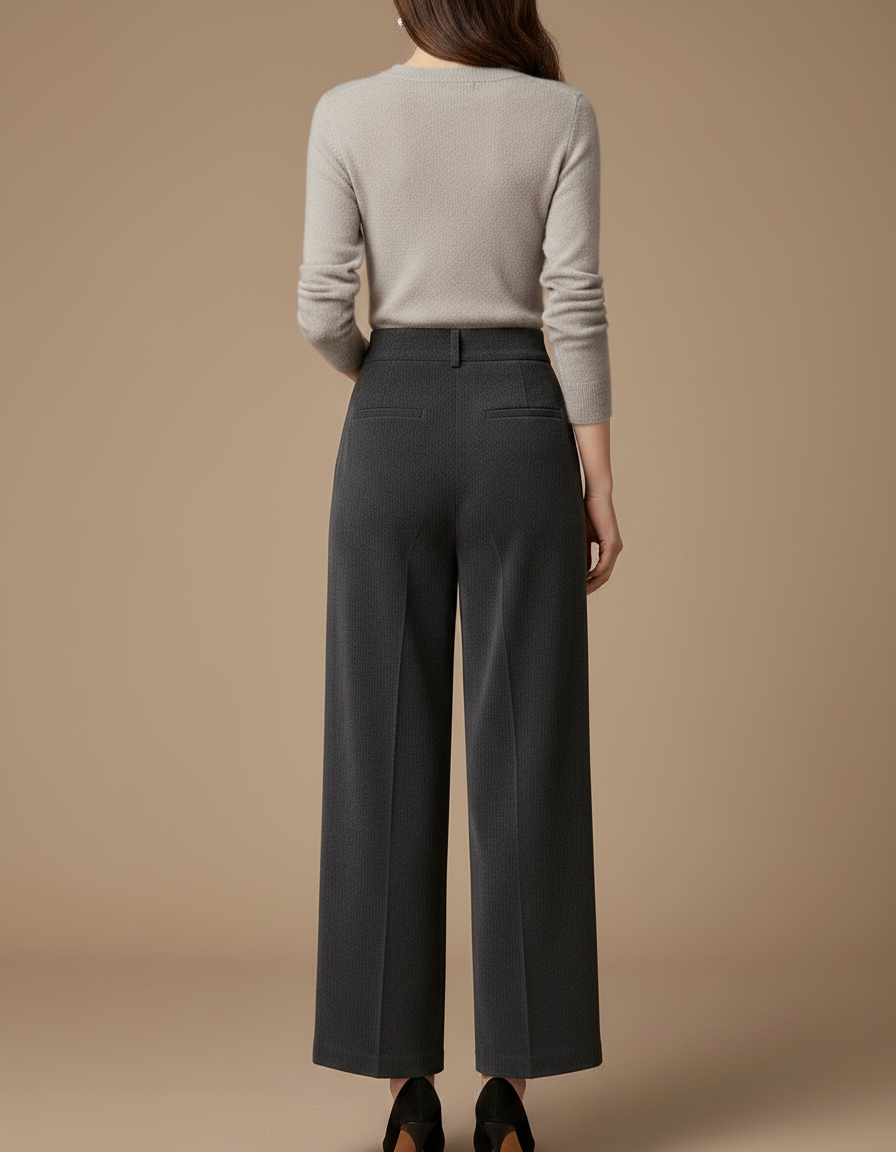 Pantalon À Pince Gris Plissé Ample Taille Haute - Cordé - vue 2