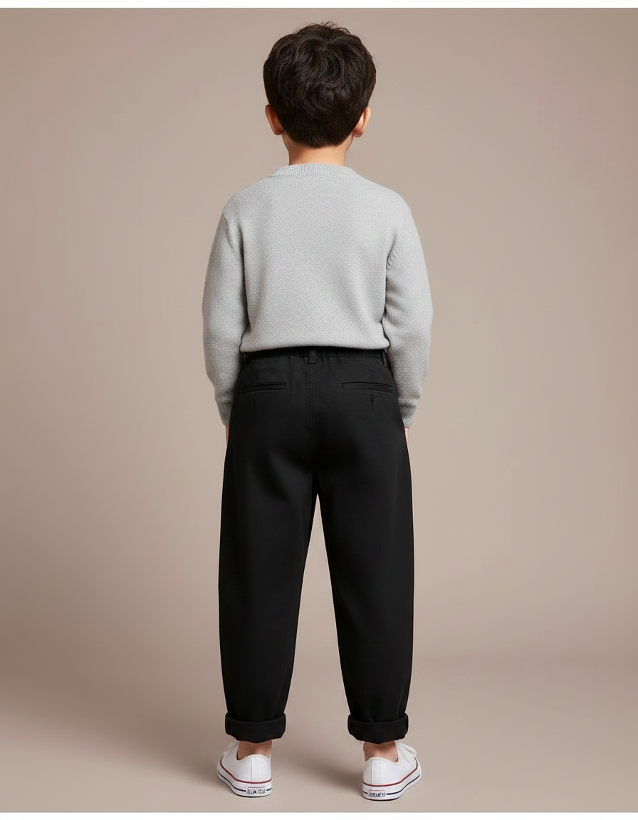 Pantalon À Pince Noir Plissé Ample Enfant Coton - vue 2