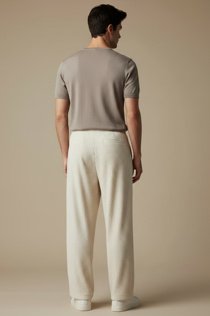 Pantalon À Pince Beige Côtelé Ample Fluide Homme - Cordé - vue 2
