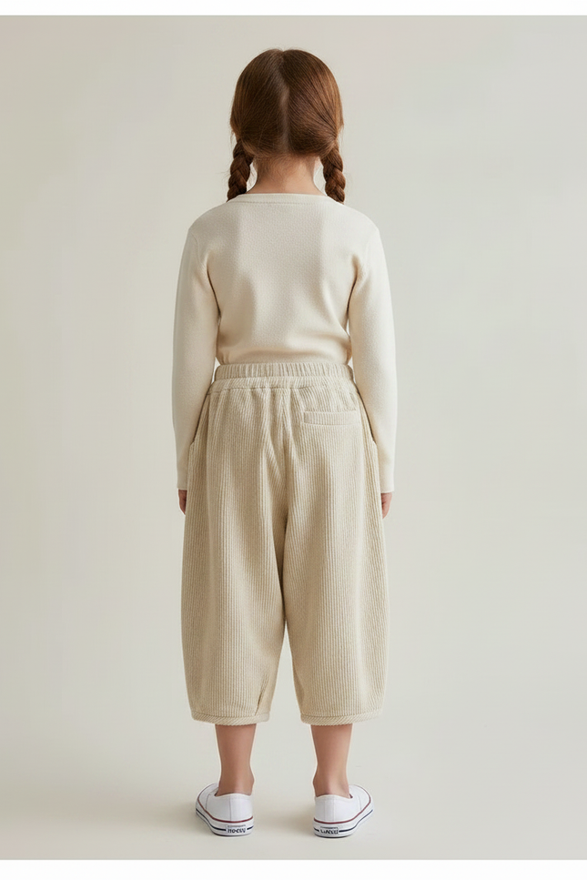 Pantalon À Pince Côtelé Beige Ample Enfant Casual - Cordé - vue 2