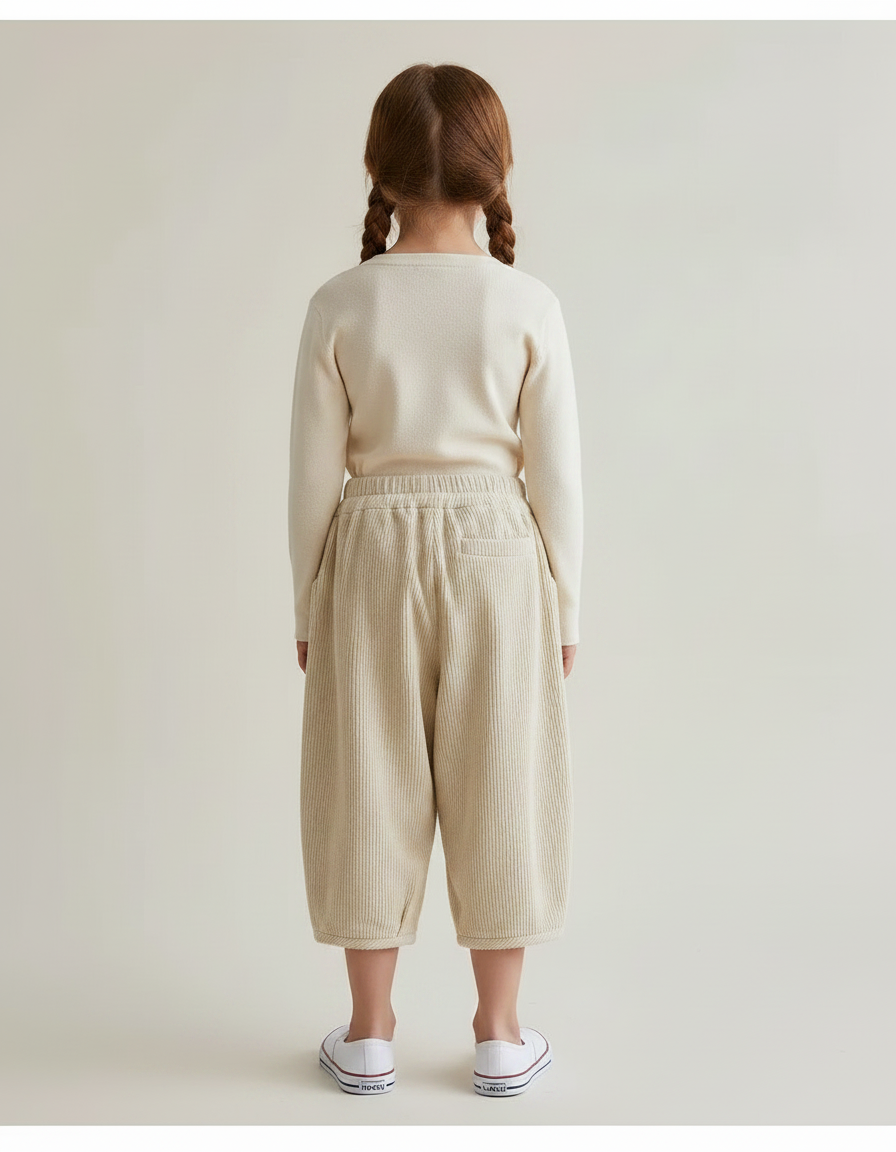 Pantalon À Pince Côtelé Beige Ample Enfant Casual - Cordé - vue 2