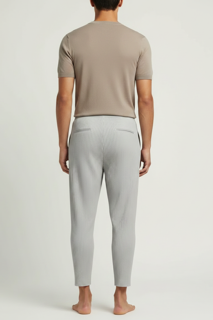 Pantalon À Pince Gris Plissé Fluide Décontracté Homme - Polyester - vue 2