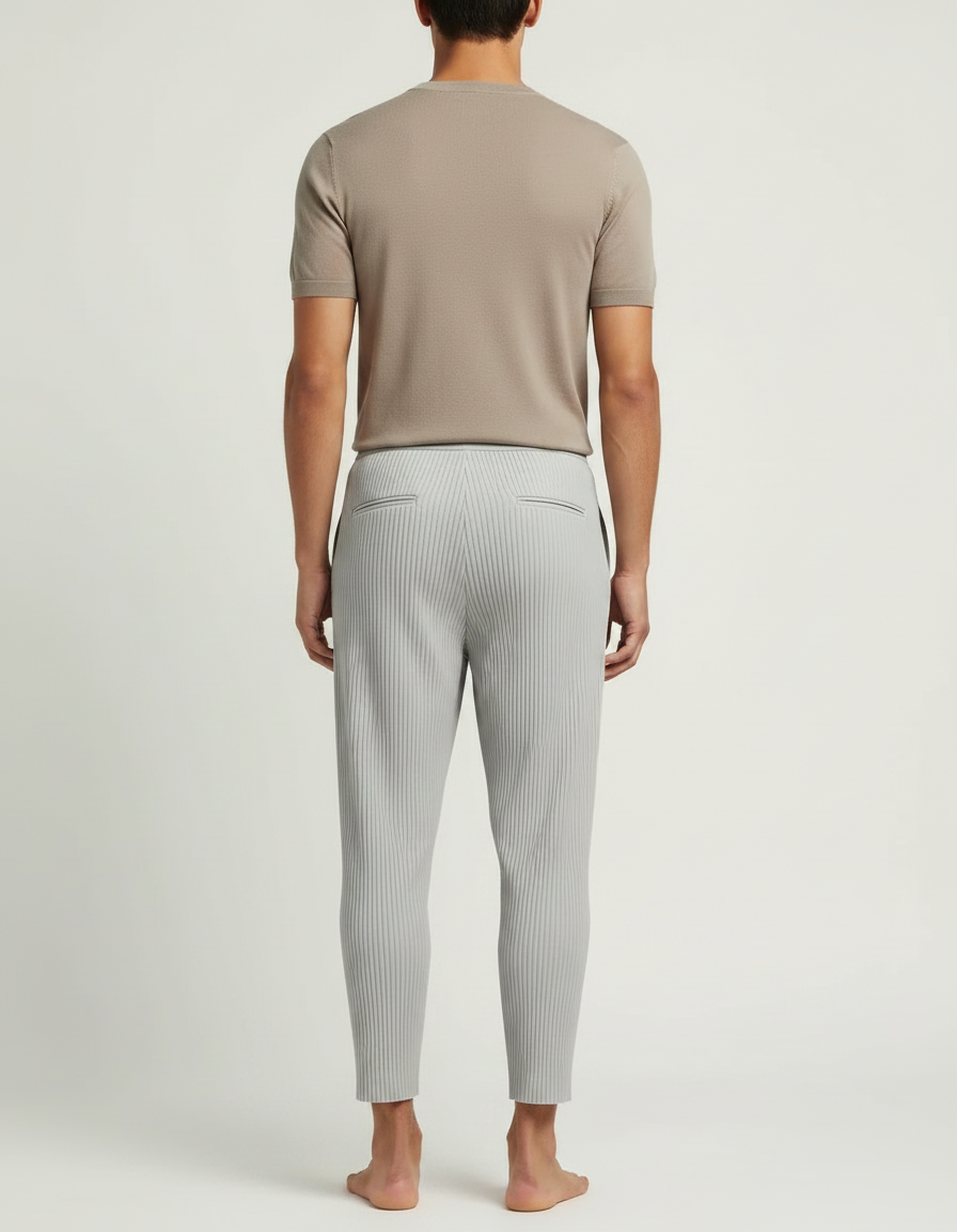 Pantalon À Pince Gris Plissé Fluide Décontracté Homme - Polyester - vue 2