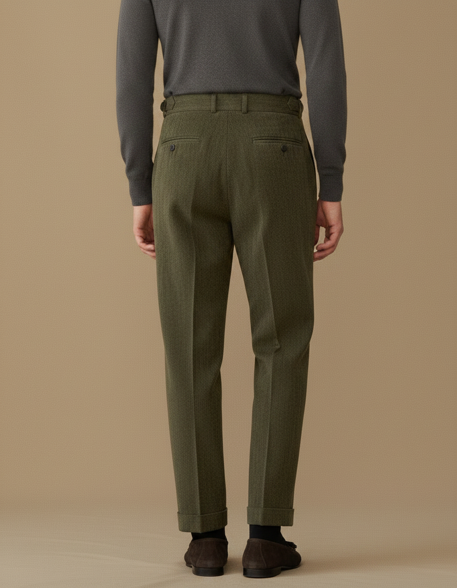 Pantalon À Pince Vert Olive Velours Côtelé Plissé Homme - Cordé - vue 2