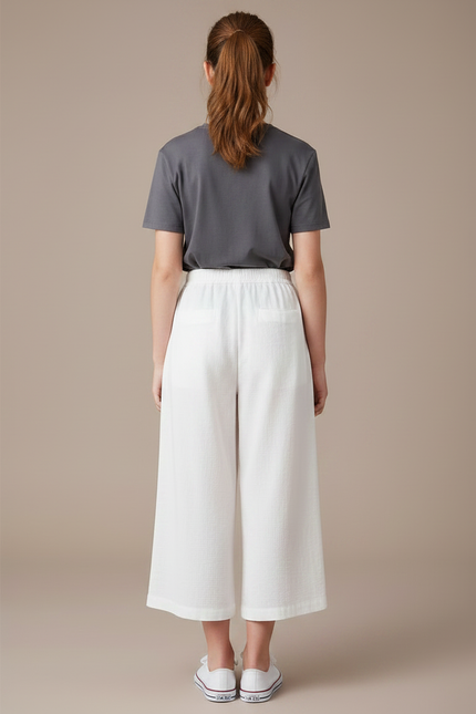Pantalon À Pince Blanc Fluide Ample Décontracté - Lin - vue 2
