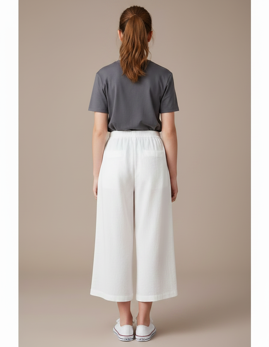 Pantalon À Pince Blanc Fluide Ample Décontracté - Lin - vue 2