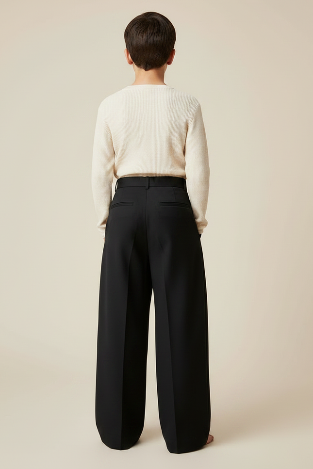 Pantalon À Pince Noir Droit Ample Plissé Moderne Garçon - Gabardine - vue 2