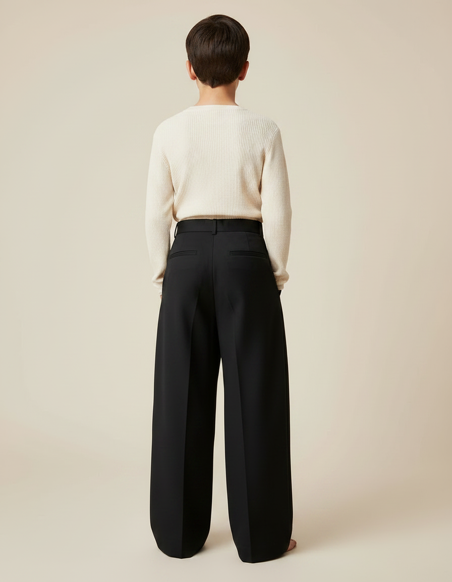 Pantalon À Pince Noir Droit Ample Plissé Moderne Garçon - Gabardine - vue 2