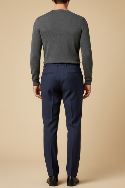 Pantalon À Pince Bleu Marine Plissé Homme Élégant - Gabardine - vue 2