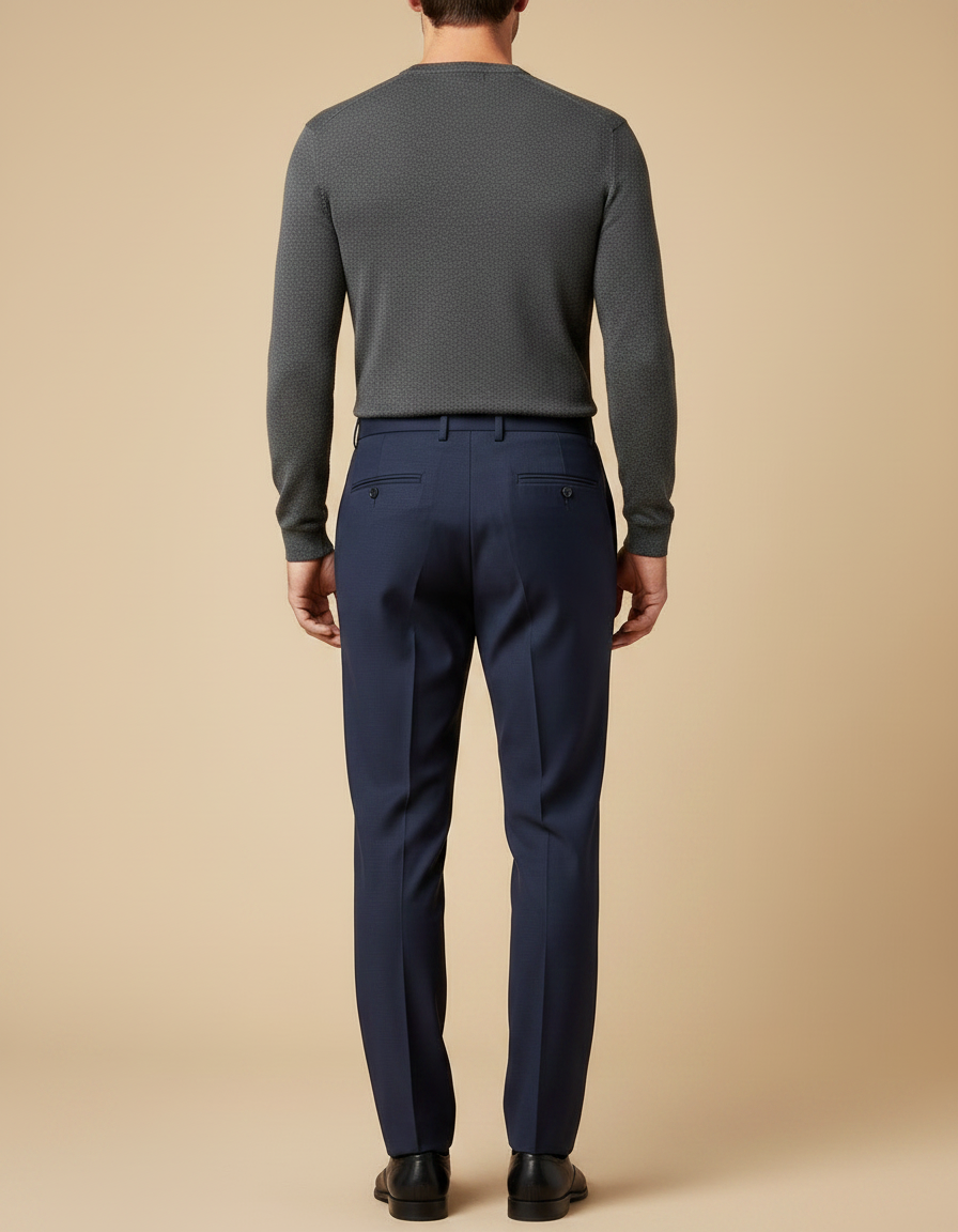 Pantalon À Pince Bleu Marine Plissé Homme Élégant - Gabardine - vue 2