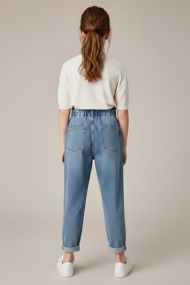 Pantalon À Pince Bleu Denim Taille Haute Fille - Jean - vue 2