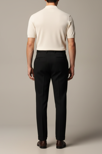 Pantalon À Pince Noir Plissé Droit Élégant Homme - Gabardine - vue 2