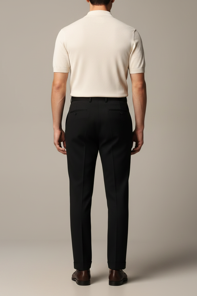 Pantalon À Pince Noir Plissé Droit Élégant Homme - Gabardine - vue 2