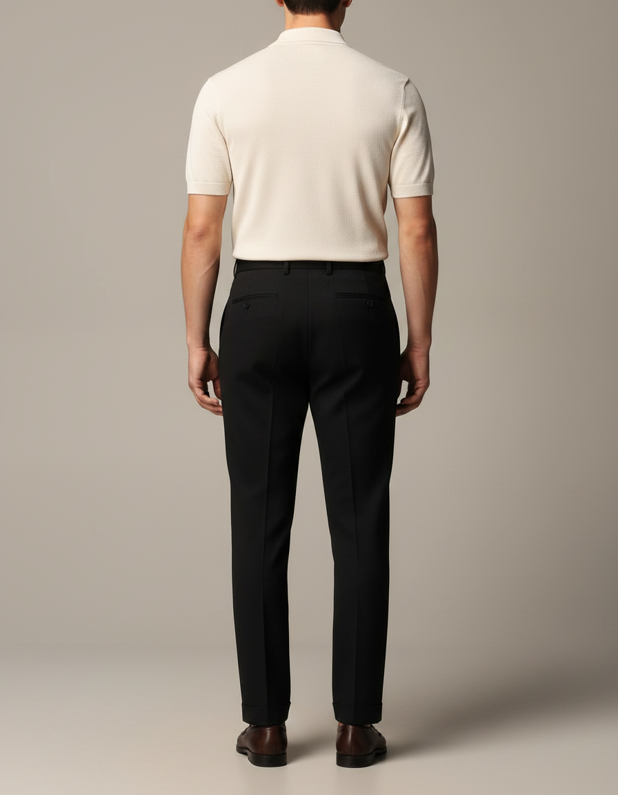 Pantalon À Pince Noir Plissé Droit Élégant Homme - Gabardine - vue 2
