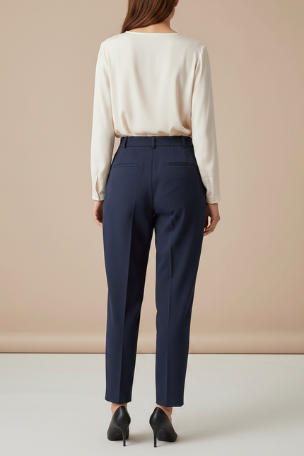 Pantalon À Pince Bleu Marine Fluide Ample Élégant Femme - Polyester - vue 2