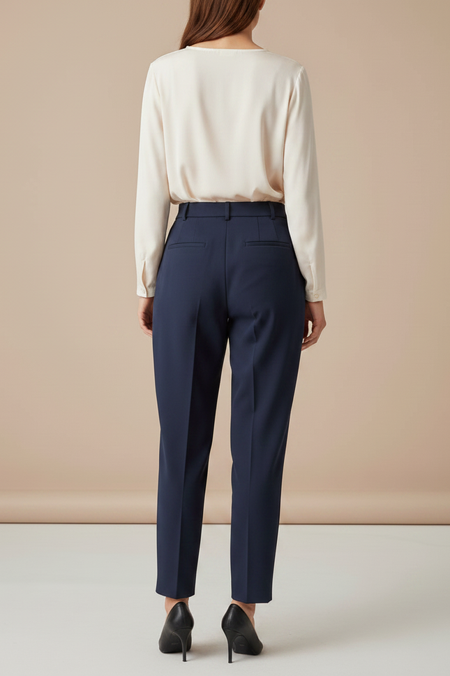Pantalon À Pince Bleu Marine Fluide Ample Élégant Femme - Polyester - vue 2