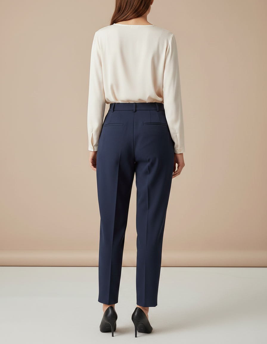 Pantalon À Pince Bleu Marine Fluide Ample Élégant Femme - Polyester - vue 2
