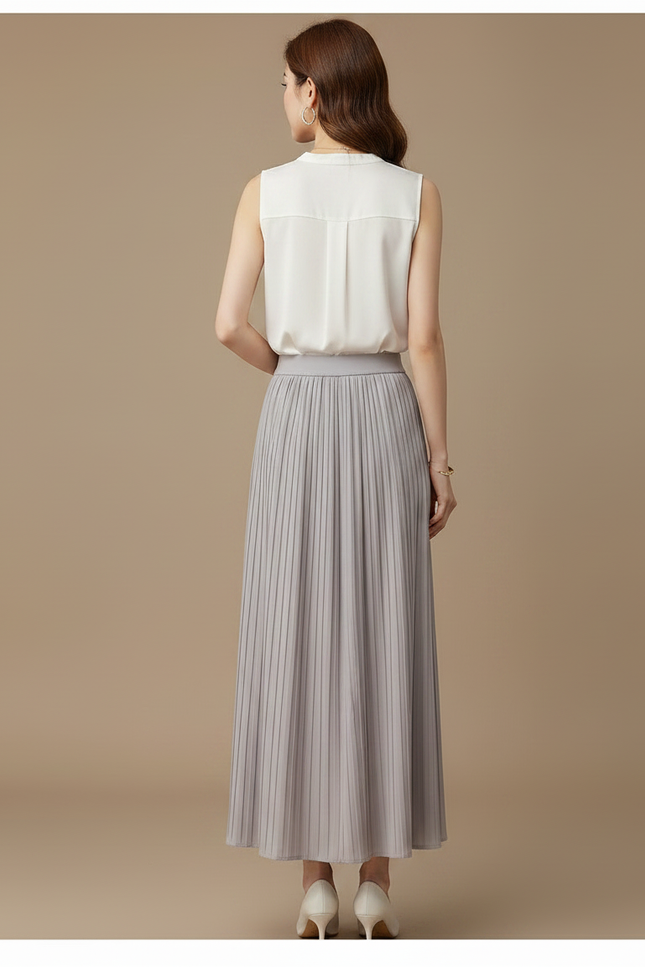 Pantalon À Pince Plissé Fluide Gris Élégant Femme - Polyester - vue 2