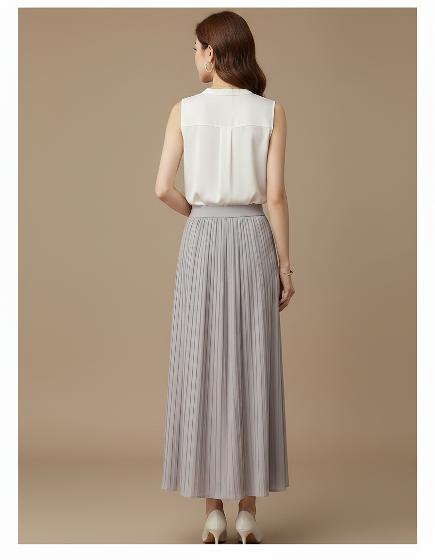 Pantalon À Pince Plissé Fluide Gris Élégant Femme - Polyester - vue 2