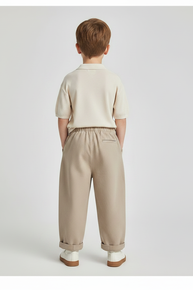 Pantalon À Pince Beige Coton Décontracté Enfant - vue 2