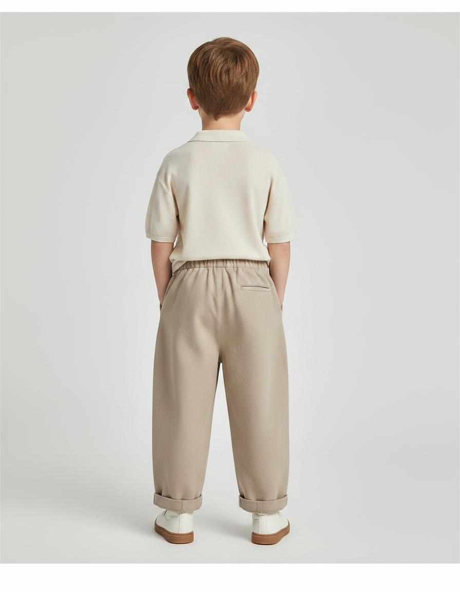 Pantalon À Pince Beige Coton Décontracté Enfant - vue 2
