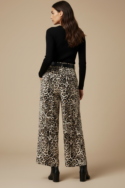 Pantalon À Pince Léopard Ample Fluide Taille Haute - Imprimé Viscose - vue 2