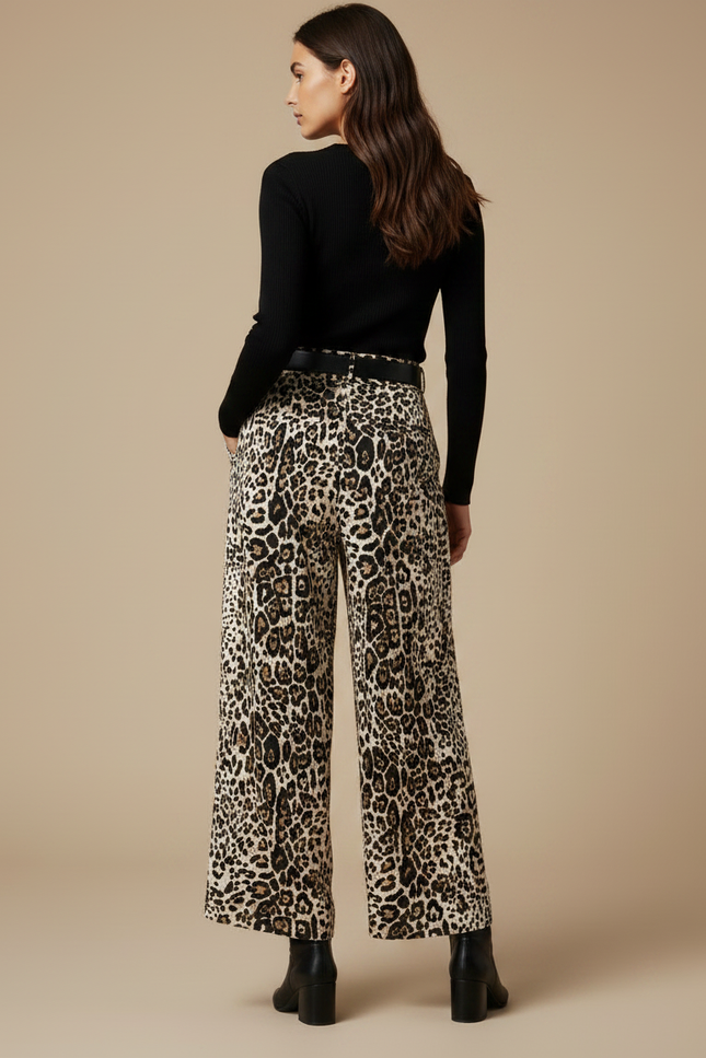 Pantalon À Pince Léopard Ample Fluide Taille Haute - Imprimé Viscose - vue 2