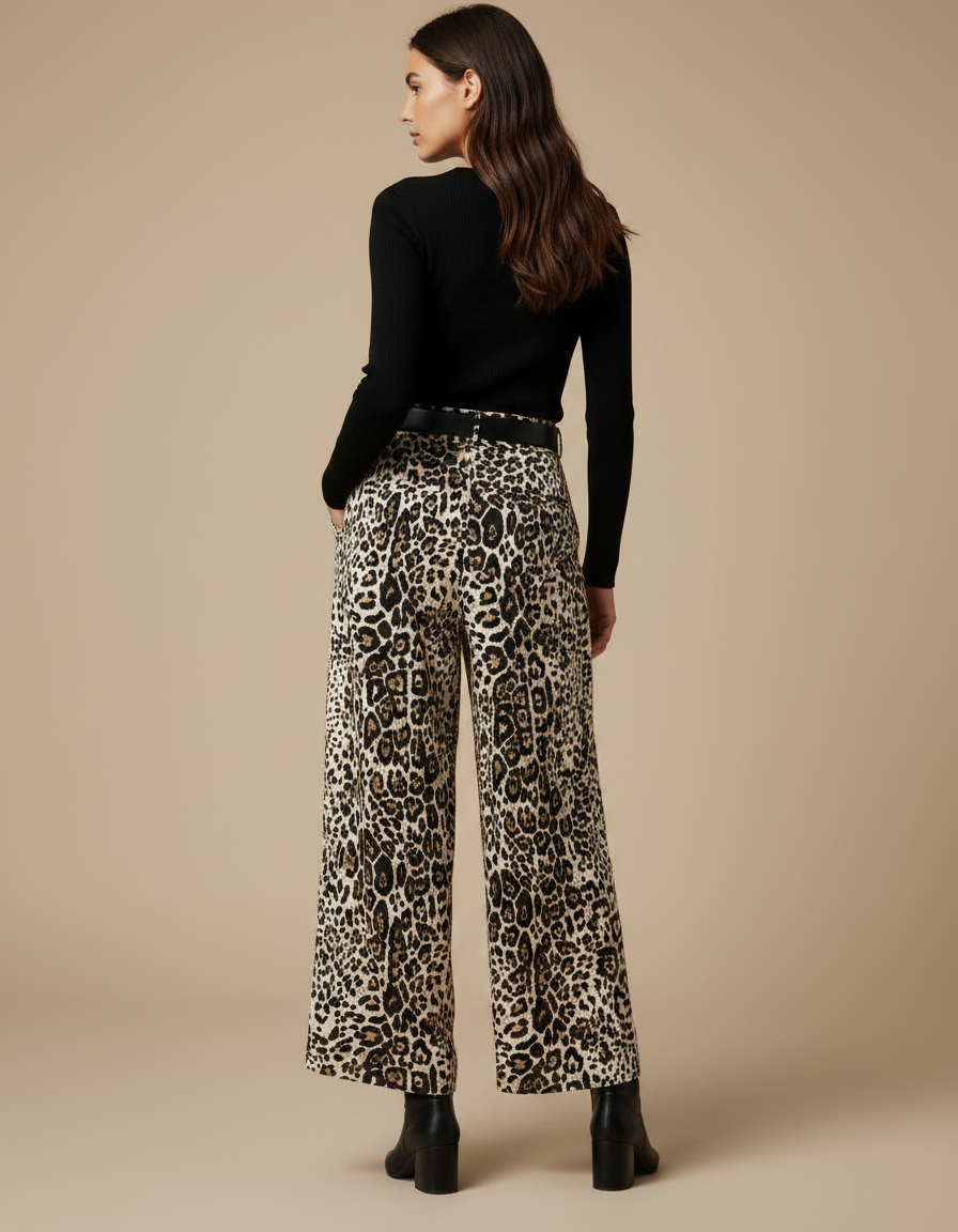 Pantalon À Pince Léopard Ample Fluide Taille Haute - Imprimé Viscose - vue 2