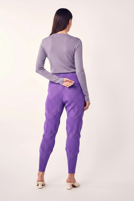 Pantalon À Pince Plissé Violet Sculptural Chevrons Élastique - Polyester - vue 2