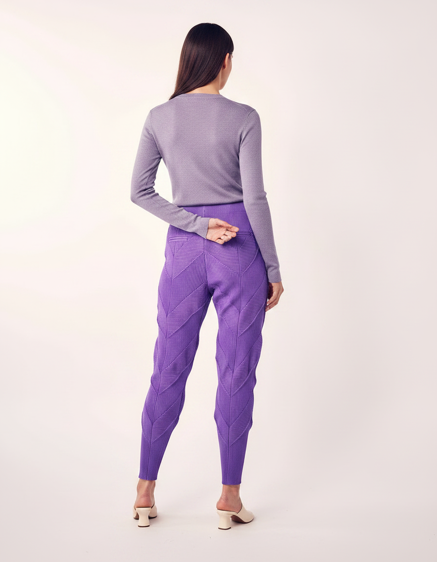 Pantalon À Pince Plissé Violet Sculptural Chevrons Élastique - Polyester - vue 2