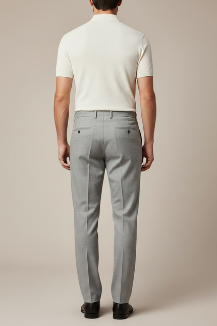 Pantalon À Pince Gris Clair Laine Plissé Droit Formel - vue 2
