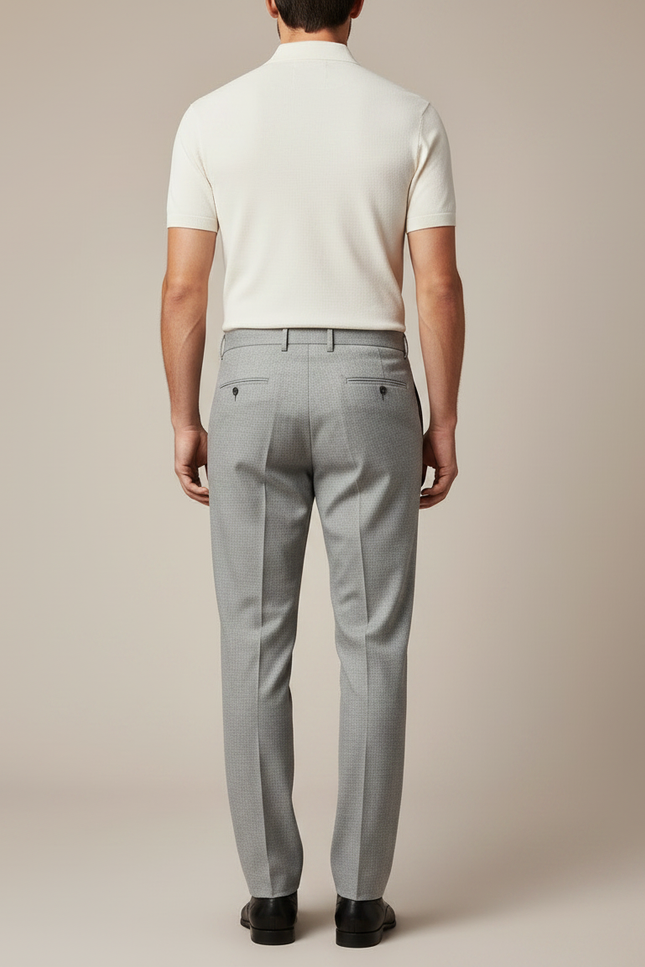 Pantalon À Pince Gris Clair Laine Plissé Droit Formel - vue 2