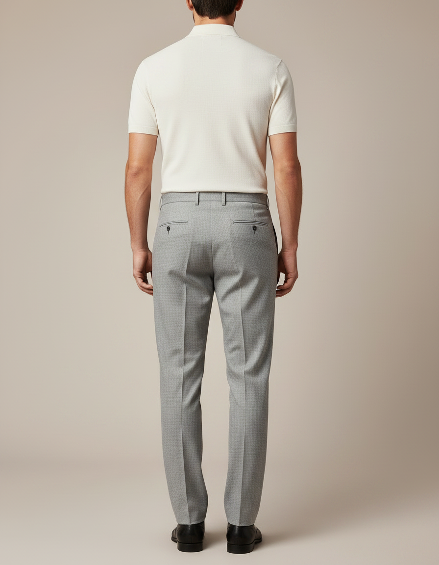 Pantalon À Pince Gris Clair Laine Plissé Droit Formel - vue 2
