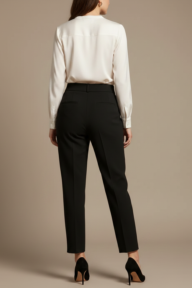 Pantalon À Pince Noir Taille Haute Plissé Élégant Femme - Polyester - vue 2