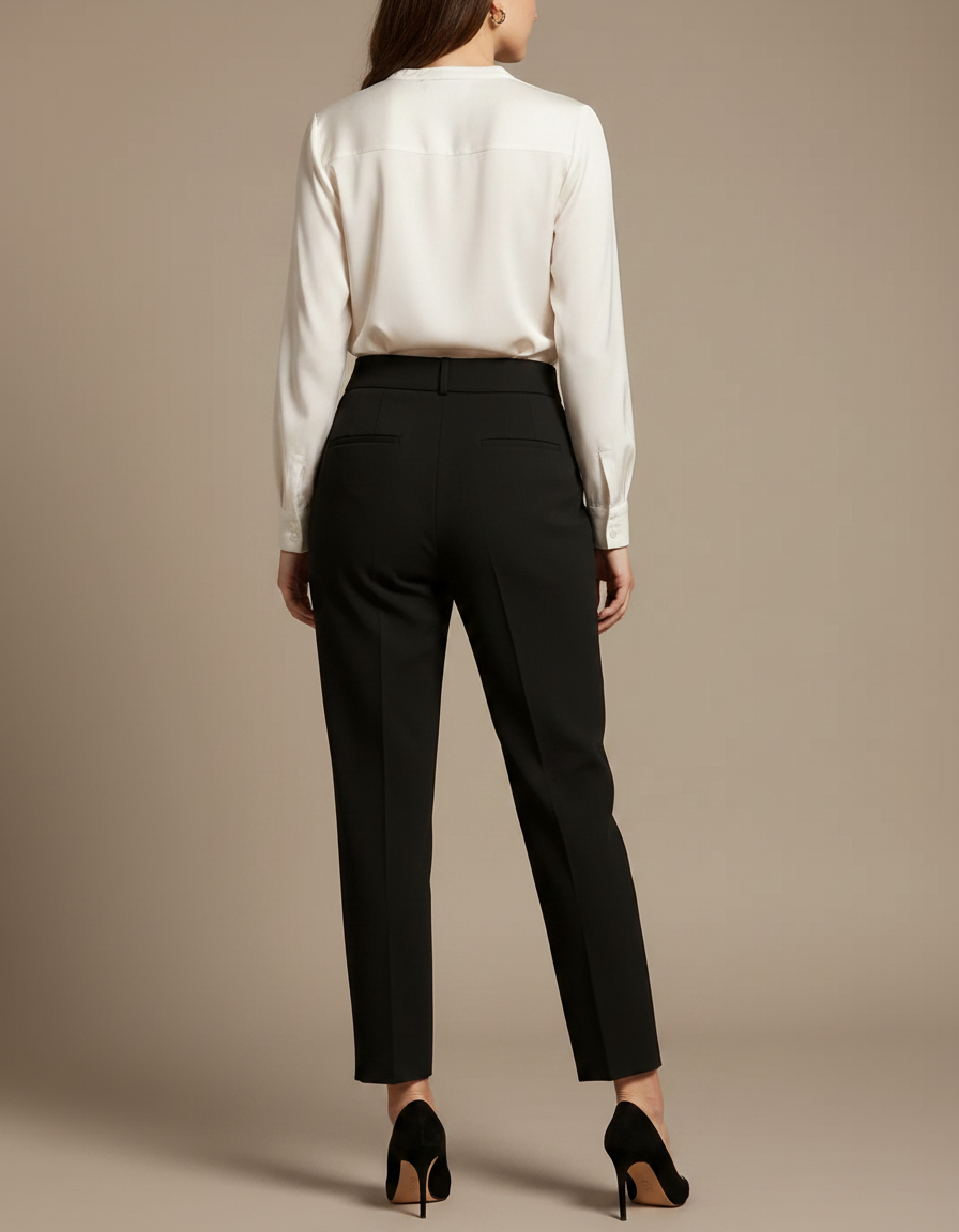 Pantalon À Pince Noir Taille Haute Plissé Élégant Femme - Polyester - vue 2