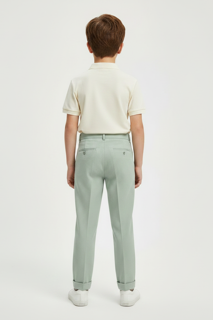 Pantalon À Pince Vert Menthe Droit Plissé Garçon Élégant - Gabardine - vue 2