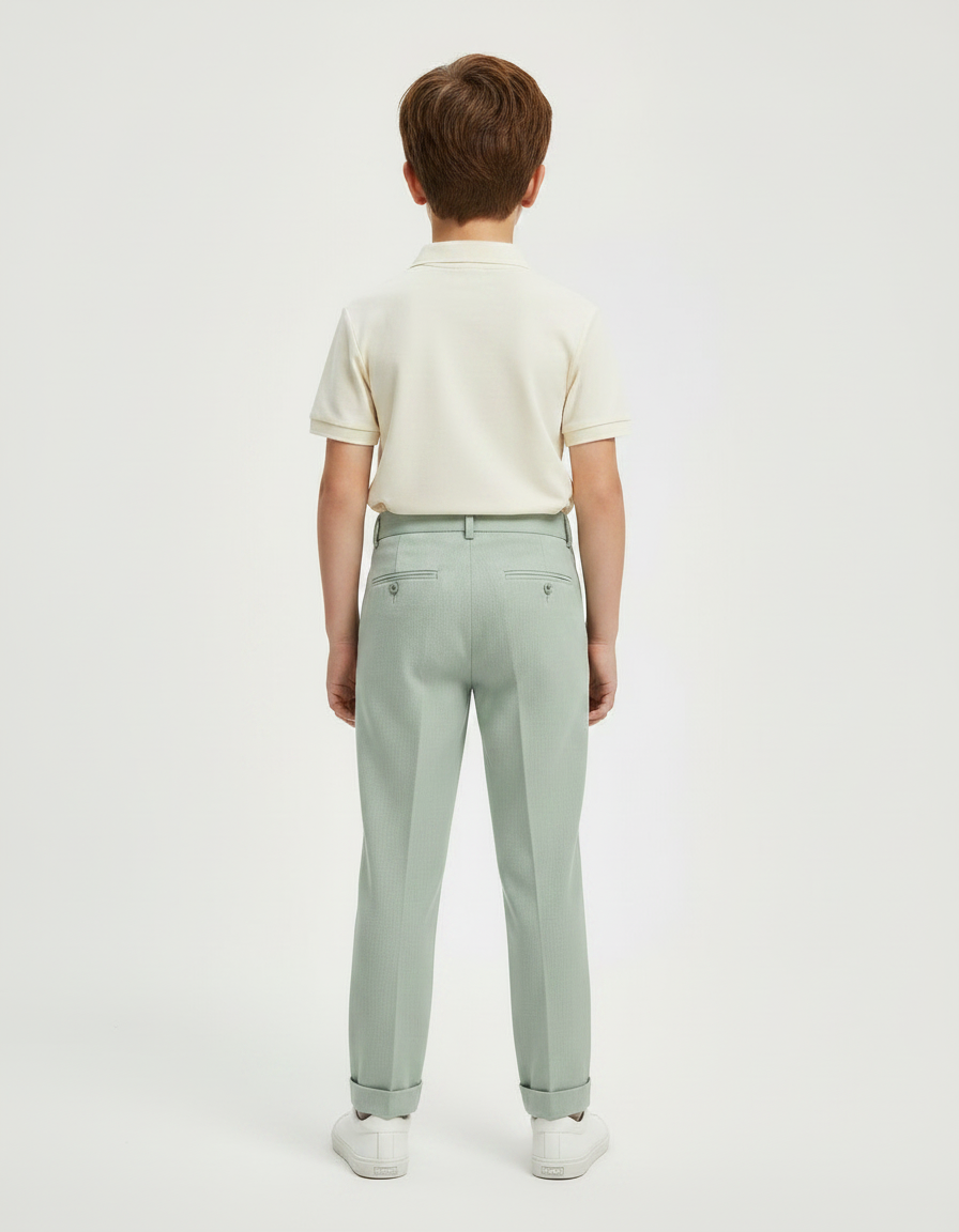 Pantalon À Pince Vert Menthe Droit Plissé Garçon Élégant - Gabardine - vue 2