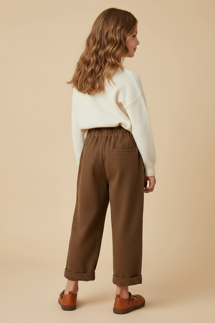 Pantalon À Pince Marron Brodé Fleur Ample Coton - Molleton - vue 2