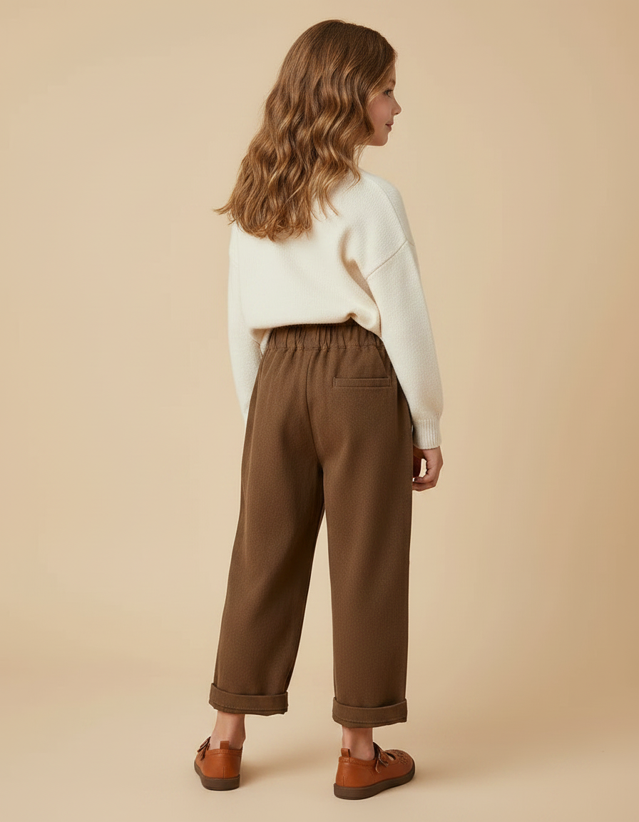 Pantalon À Pince Marron Brodé Fleur Ample Coton - Molleton - vue 2