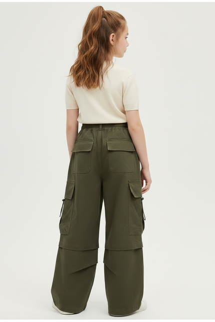 Pantalon À Pince Kaki Cargo Ample Décontracté - Toile - vue 2