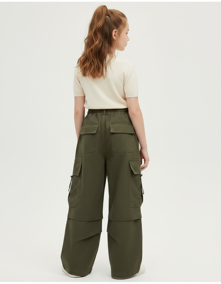Pantalon À Pince Kaki Cargo Ample Décontracté - Toile - vue 2