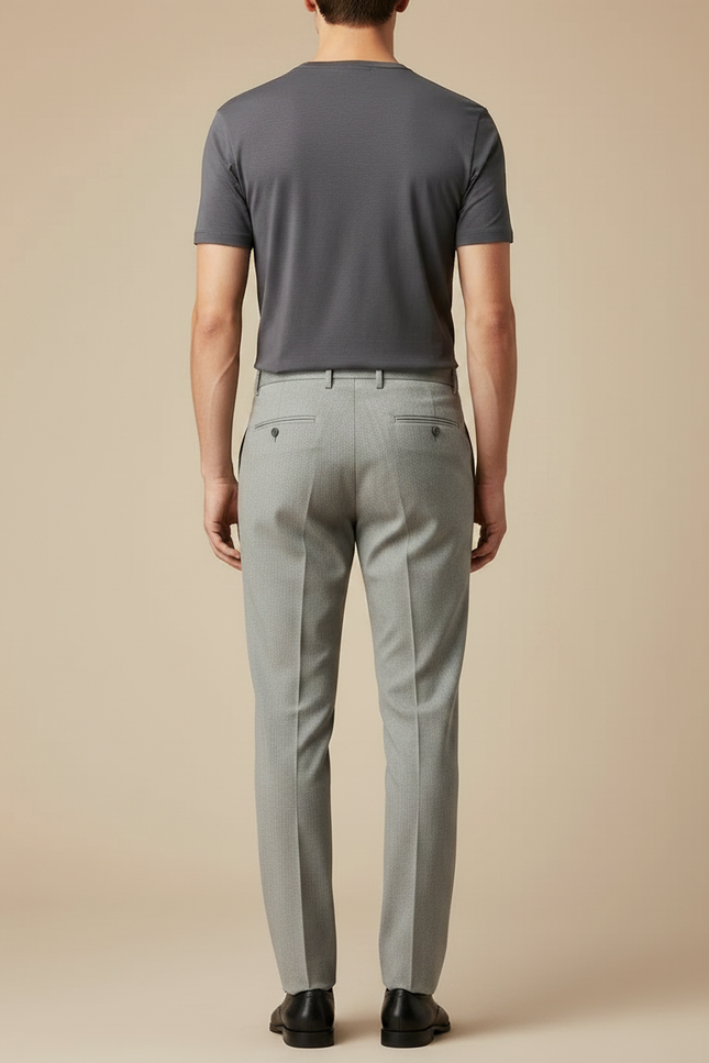 Pantalon À Pince Gris Clair, Élégant, Fin, Motif Discret - Gabardine - vue 2