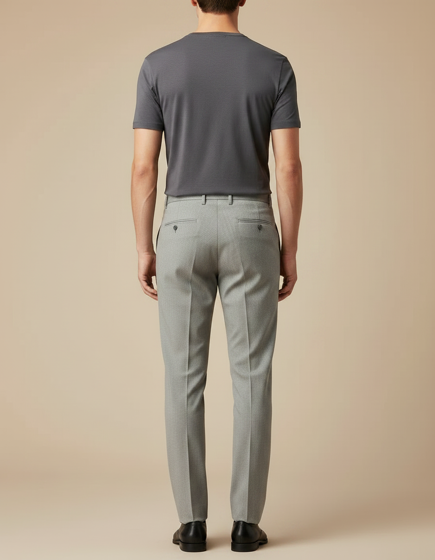 Pantalon À Pince Gris Clair, Élégant, Fin, Motif Discret - Gabardine - vue 2