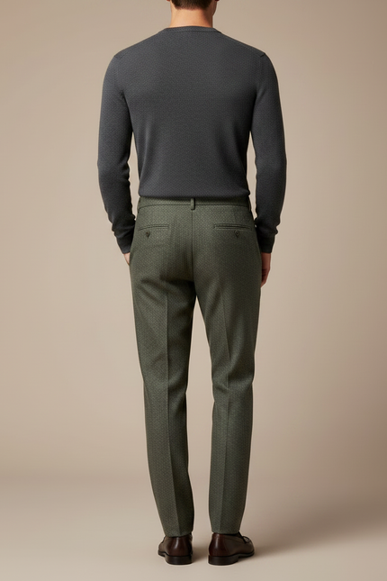 Pantalon À Pince Vert Laine Plissé Droit Homme Élégant - Kaki - vue 2