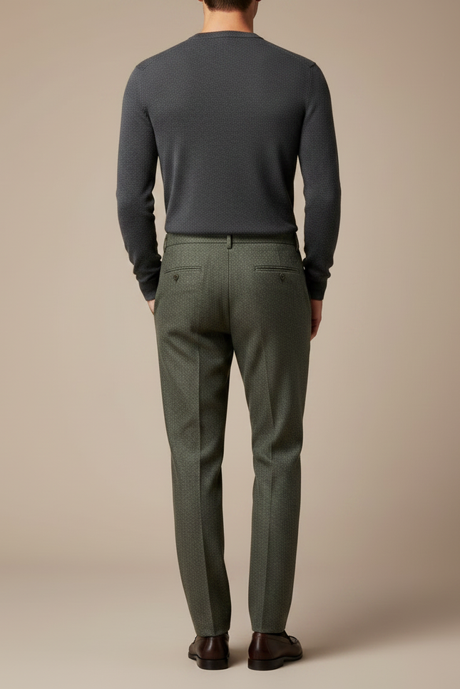 Pantalon À Pince Vert Laine Plissé Droit Homme Élégant - Kaki - vue 2